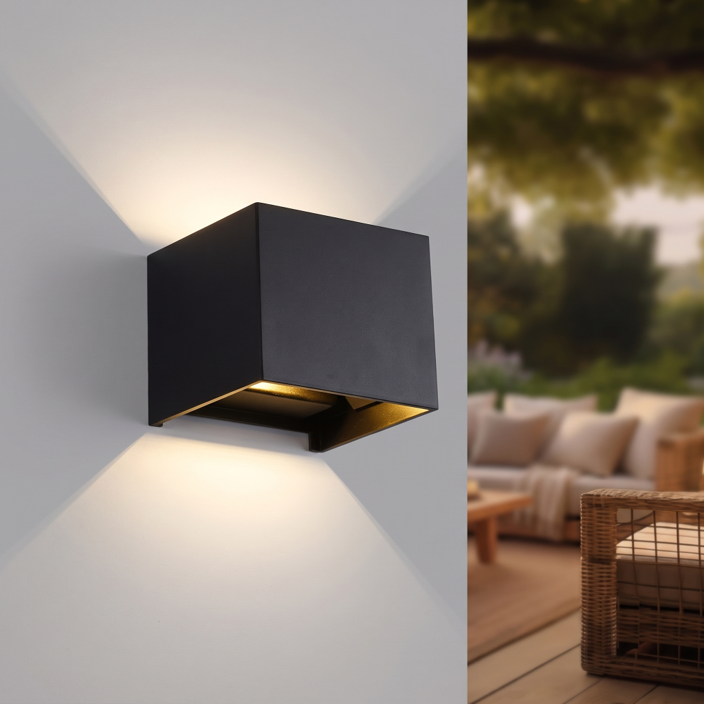 Kubusvormoige buitenlamp thebe met verstelbare lichtbundel, instelbare lichtkleuren dmv cct switch en dimbaar