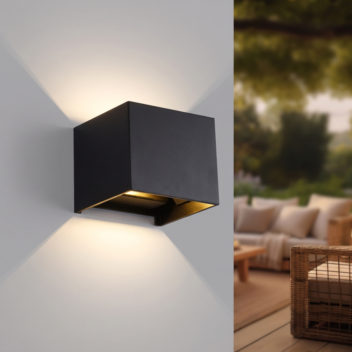 Kubusvormoige buitenlamp thebe met verstelbare lichtbundel, instelbare lichtkleuren dmv cct switch en dimbaar