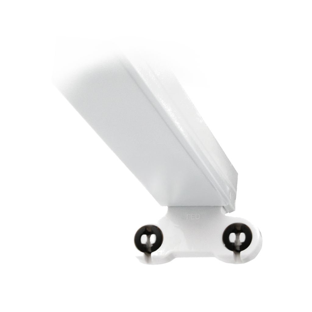 Detail van dubbele G13 lampvoet in het Rax op een witte achtergrond
armatuur