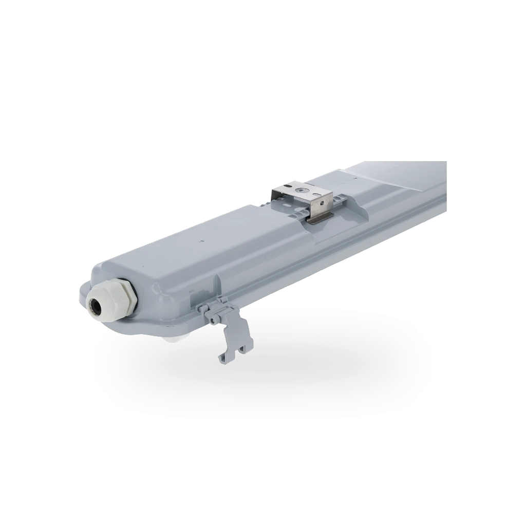 Detailopname van de sluitmechanismen en afdichtingen die de IP65-classificatie van het armatuur garanderen.
