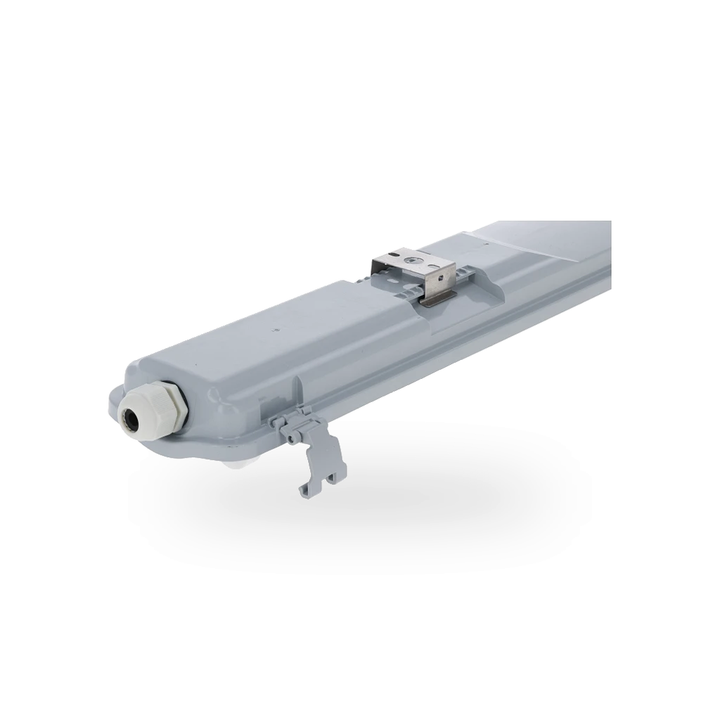 Detailopname van de sluitmechanismen en afdichtingen die de IP65-classificatie van het armatuur garanderen.
