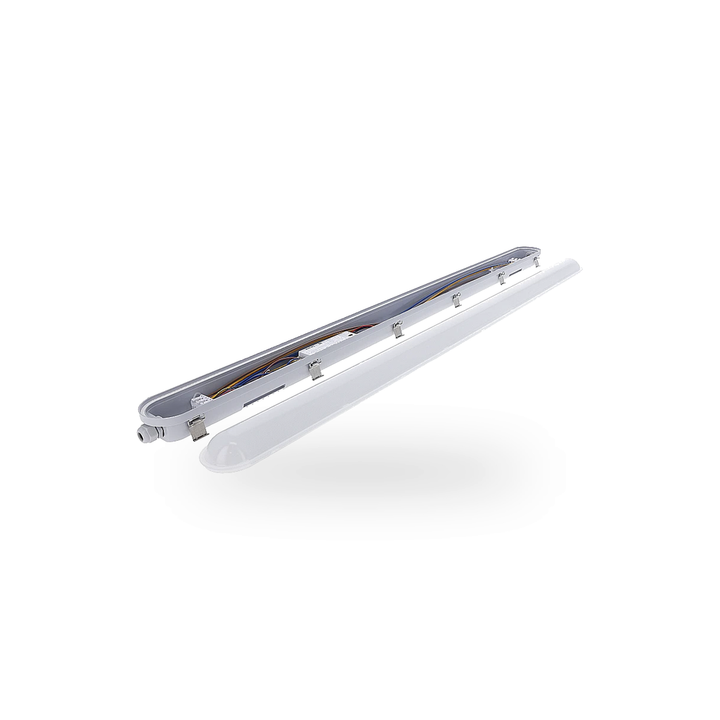 Overzicht van de opengemaakte LED batten, het toont de beschikbare ruimte en de plaats van de leddriver in het armatuur