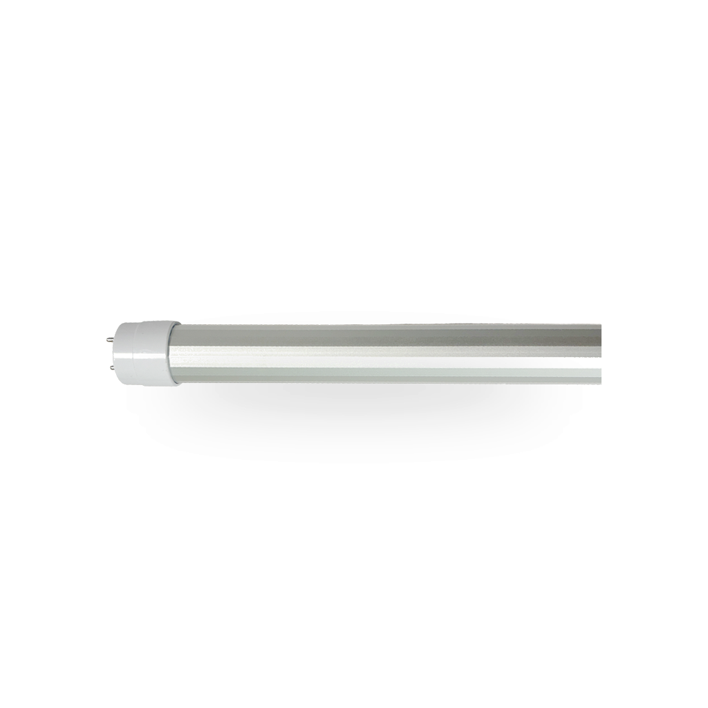 Zijaanzicht van de LED T8 buis, toont het langwerpige, cilindrische profiel en de volledige lengte van 120cm.

