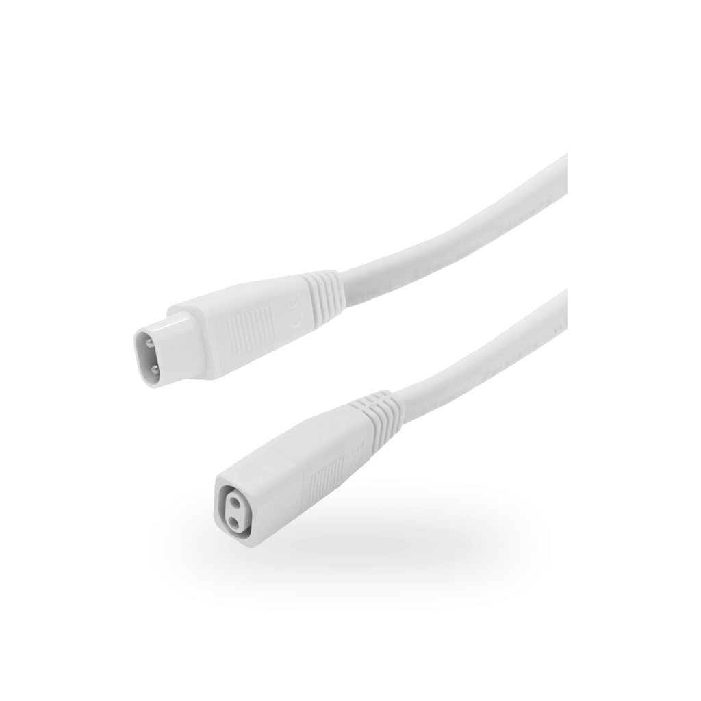 Detailopname van de female connector van de witte T5 koppelkabel, toont de interne contactpunten voor verbinding.