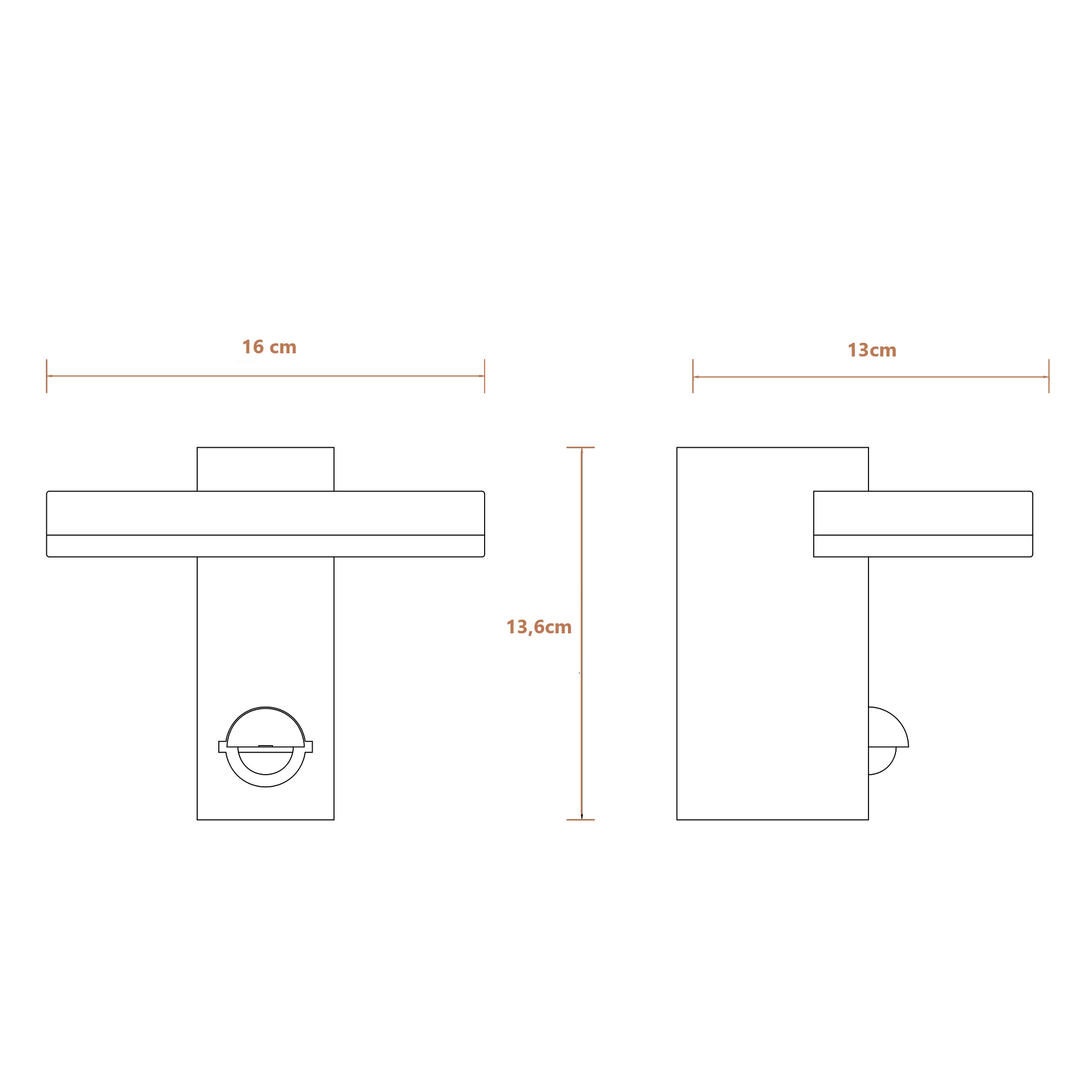 technische tekening met vooraanzicht en linkerzijaanzicht voorzien van maten in cm