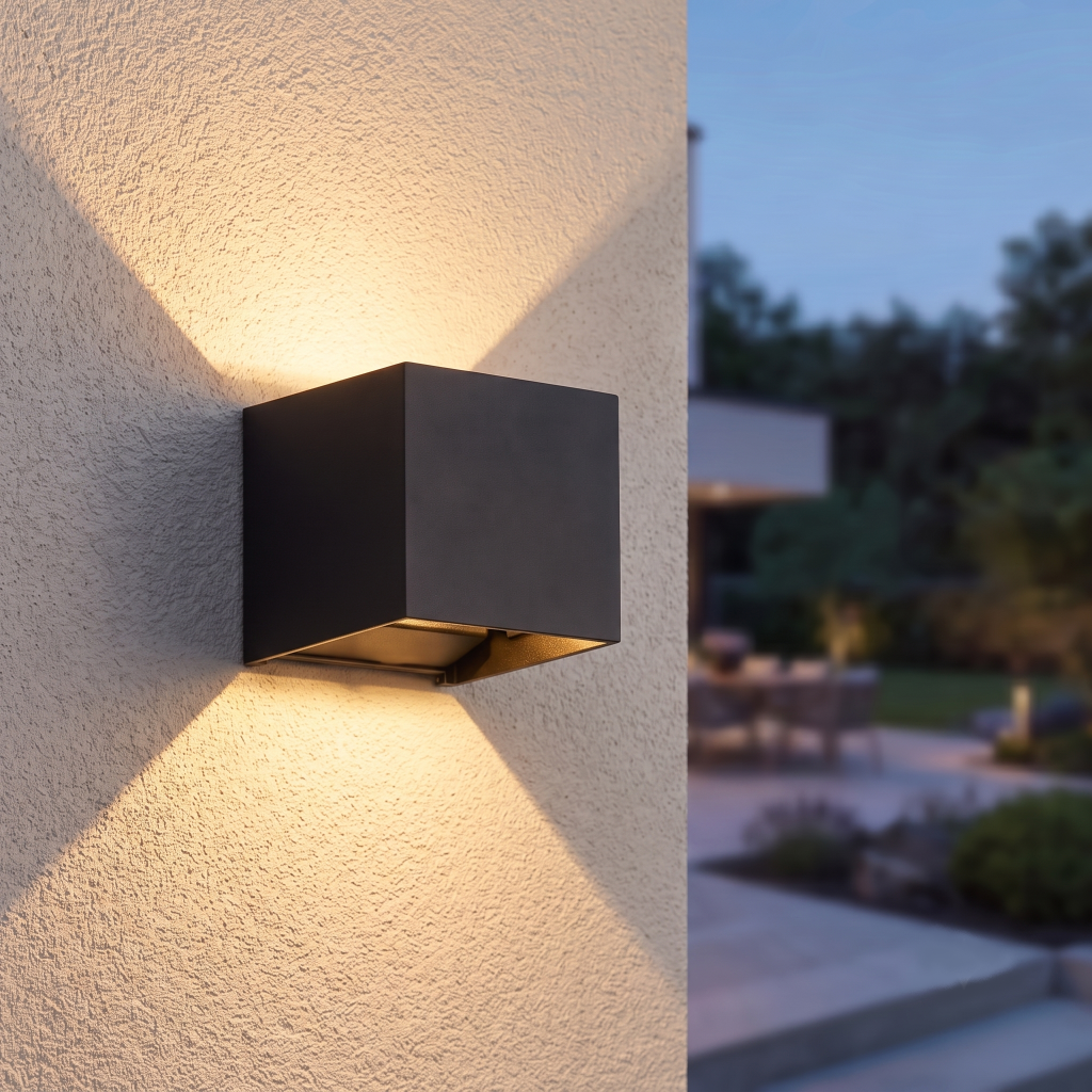 Moderne zwarte Thebe buitenwandlamp met sfeervol 'dim to warm' up en down light