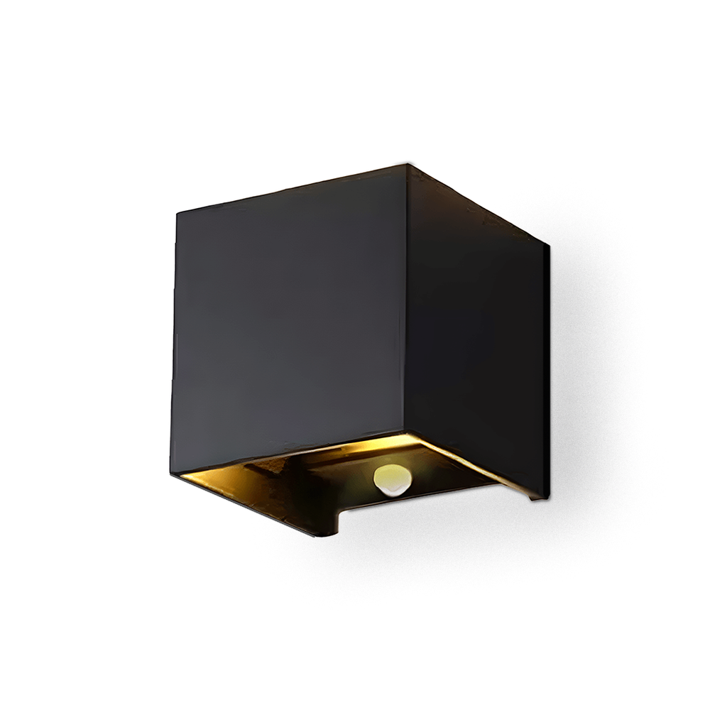 Zwarte buiten muurlap met 2x3W led up & down tevens voorzien van een pir melder