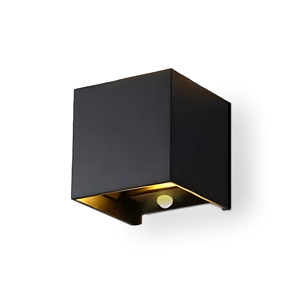 Zwarte buiten muurlap met 2x3W led up &amp; down tevens voorzien van een pir melder